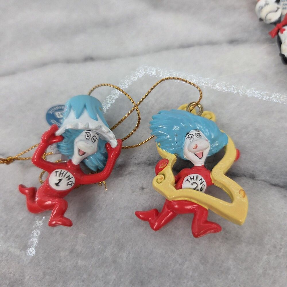 Dr. Seuss Cat in the Hat Ornaments Set of 5 Thing 1 Thing 2 Christmas Tree Mini - Picture 3 of 8